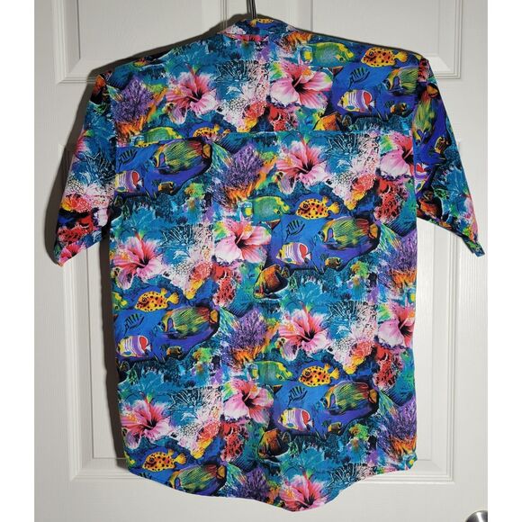 VTG Yo Wear USA Men's‎ Fish Aquarium Short Sleeve Hawaiian Button Down Shirt - Picture 3 of 11